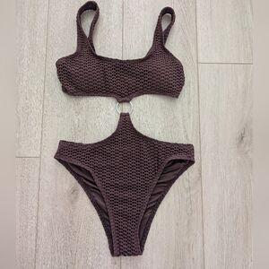 Forever 21 mesh-textured one-piece swimsuit with a Metal Ring Cutout Design